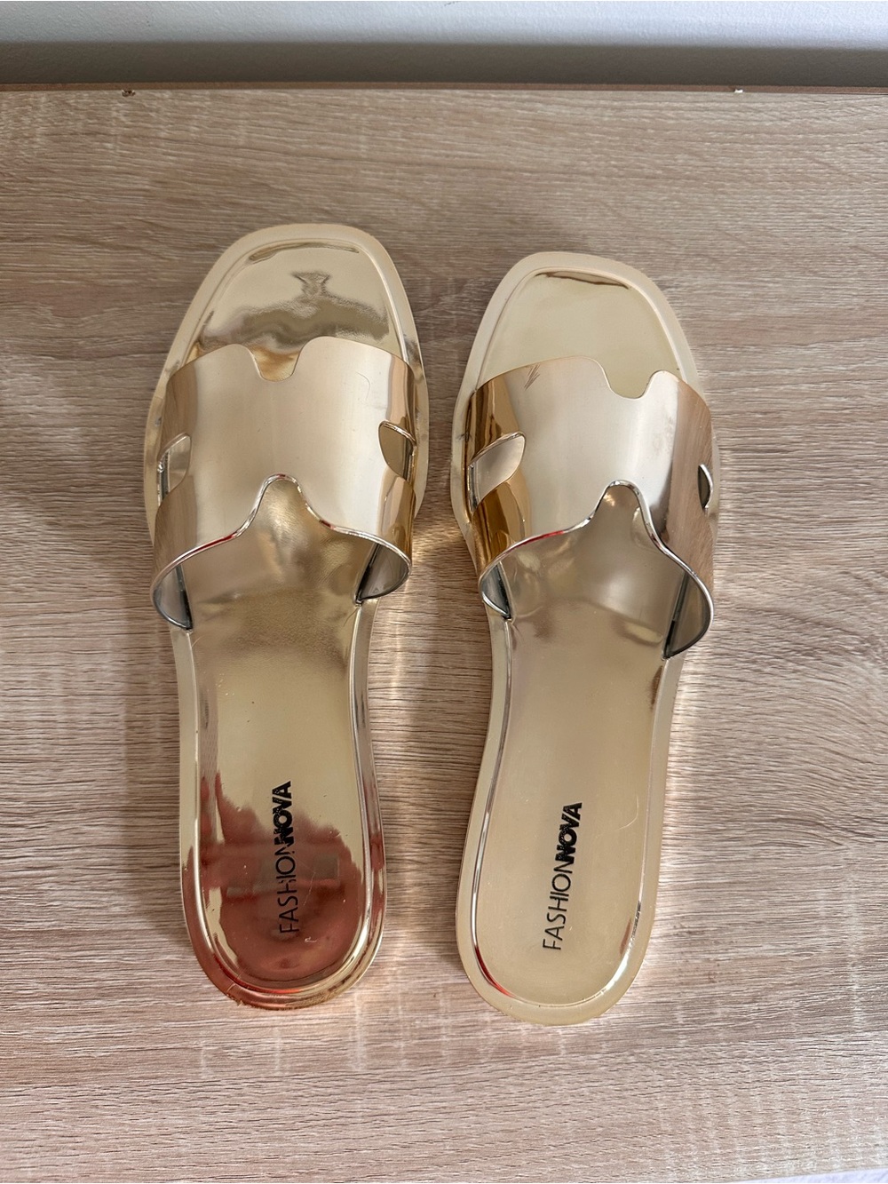 Fashion Nova Metallic Gold Slide Sandals for Women